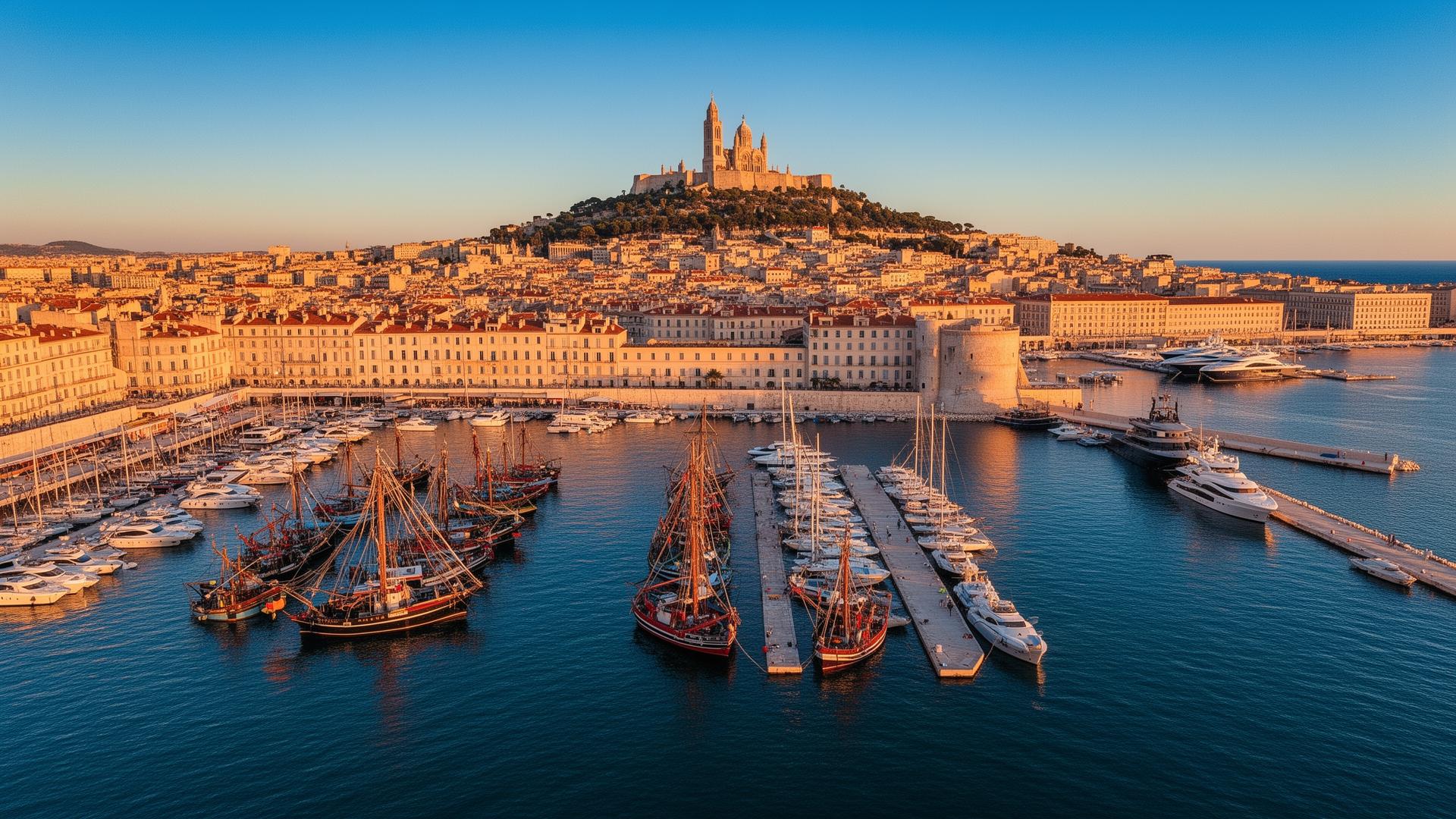 Vue de Marseille avec le Vieux-Port et Notre-Dame de la Garde